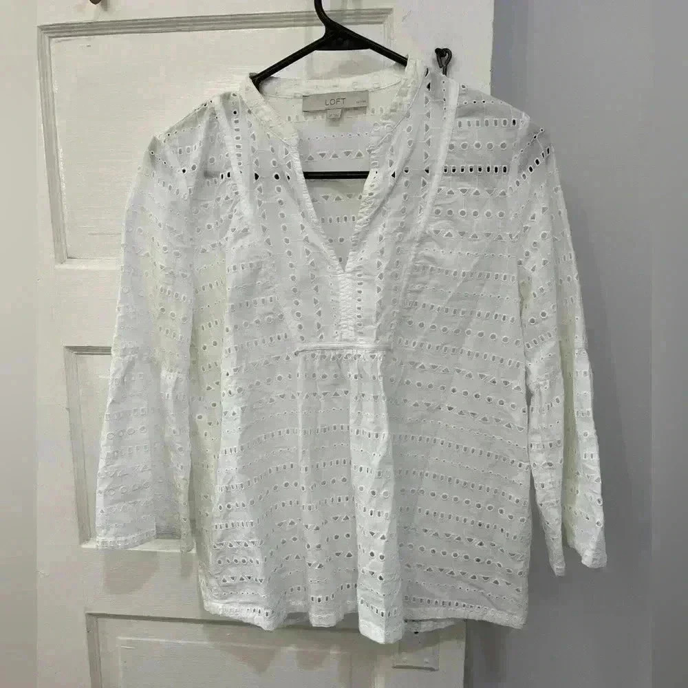 loft white see through paisley blouse